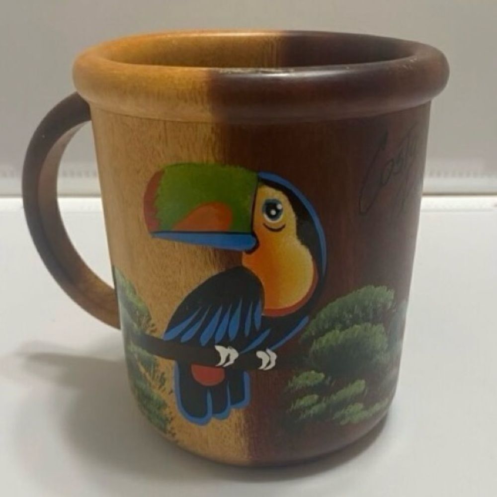 Costa Rica Tropical Toucan Wooden Hand Painted Coffee Tea Mug